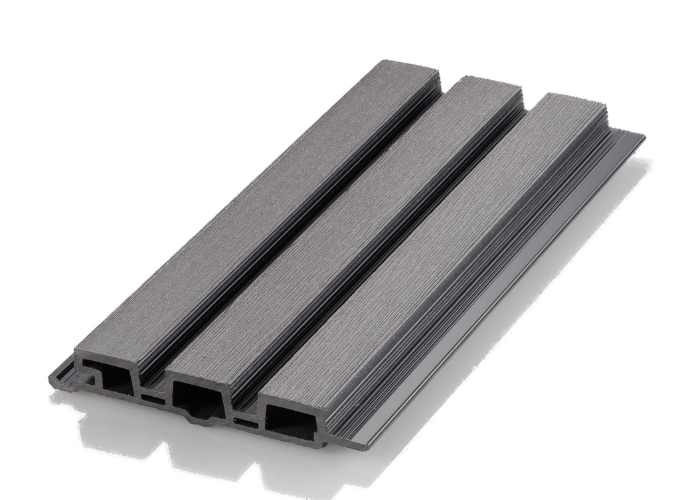 lamele na elewację InoWood InoSide w typie kwadratowych listewek 3D w kolorze szarym